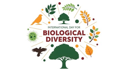 Fototapeta premium International day for biological diversity logo with tree and leaves on white background
