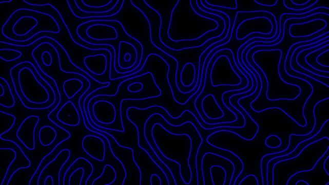 abstract neon blue geometric grid topographic line contour map black background, futuristic animated wavy lines waveforms backdrop pattern seamless loop video, dynamic topography polygon angular clip 