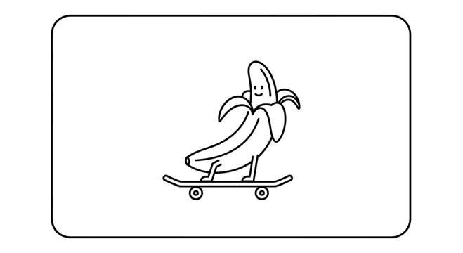 Funny Banana Character Riding Skateboard, Cartoon Style, Healthy Lifestyle Concept