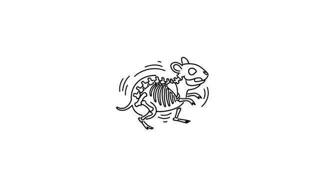 Funny cartoon rat skeleton dancing, playful, isolated on white background, vector illustration