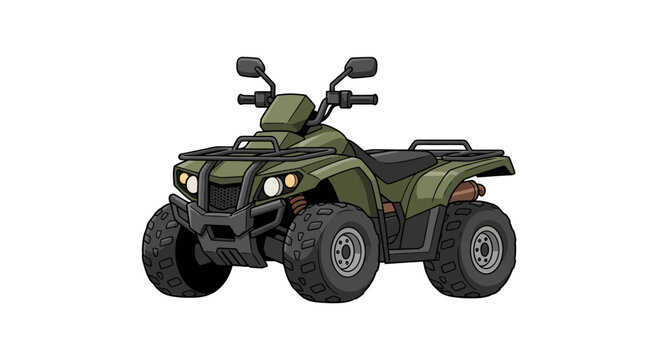 Dynamic Green All-Terrain Vehicle (ATV) Vector Illustration Featuring Rugged Off-Road Design, Perfect for Outdoor Adventure, Sport, and Recreation Graphics