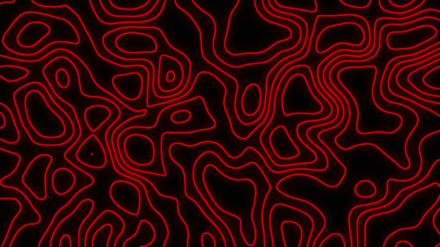 abstract red geometric grid topographic line contour map black background, futuristic animated wavy lines waveforms backdrop pattern seamless loop video, dynamic topography polygon angular clip
