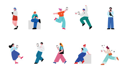 スマホを操作する人々のイラストセット