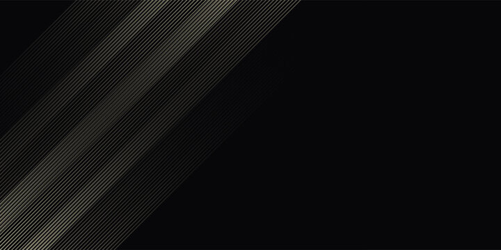 Abstract dark premium backdrop featuring thin golden stripes and gradient lighting.
