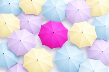 Obraz premium A vibrant collection of pastel umbrellas spread out on a white background