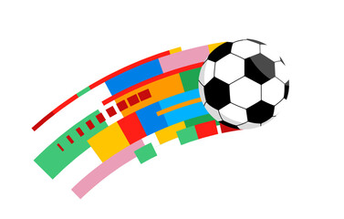 Colorful geometric soccer ball motion trail. World football championship illustrations and icons series.