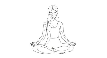 Obraz premium Minimalist continuous line drawing of a woman meditating in lotus pose, yoga and mindfulness concept