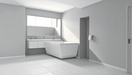 Fototapeta premium modern minimalist bathroom with freestanding bathtub and soft natural lighting