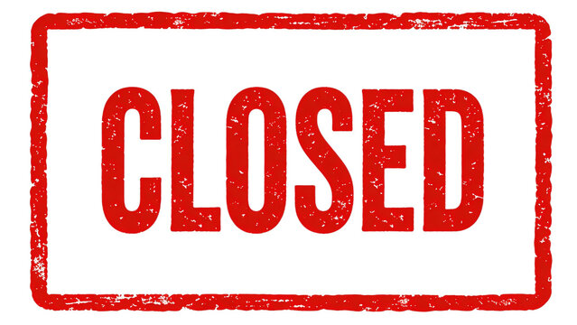 Bold red grunge textured stamp displaying the word 'CLOSED' in capital letters, signifying temporary unavailability, business closure, or a finished status