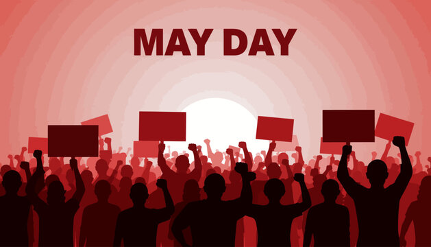 Protesters gather on May Day with signs in a crowd event