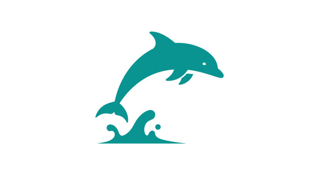 Teal dolphin jumping out water.