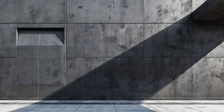 Minimalist Concrete Wall with Narrow Window and Long Shadow