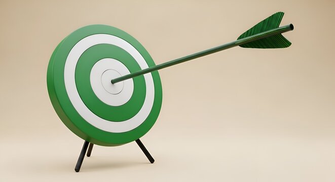 Green target with white rings hit by green arrow bullseye standing target