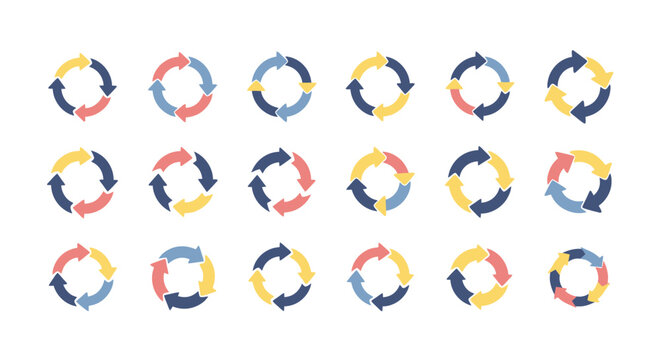 Colorful circular arrow icons set for cycle, refresh, process, and workflow concepts