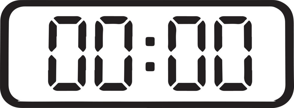 Digital clock displaying zero time in futuristic segment display.