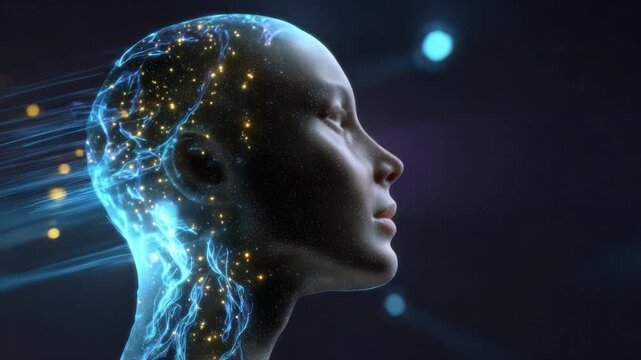 Thinking Mind and Brain: A captivating depiction of the human mind, illustrated with a blend of ethereal light and the intricate network of neural pathways. This image embodies intelligence.