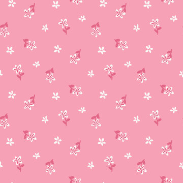 Dainty small pink flowers seamless pattern, minimalist micro floral vector background for feminine brand