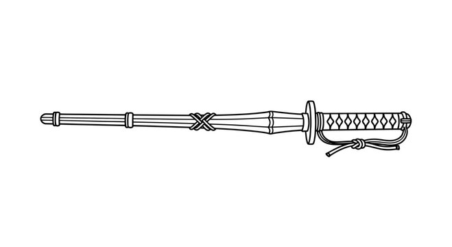 Traditional Japanese Bamboo Shinai Sword for Kendo Training - Line Art Illustration