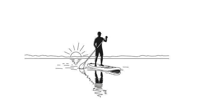Man standing on paddle board water.