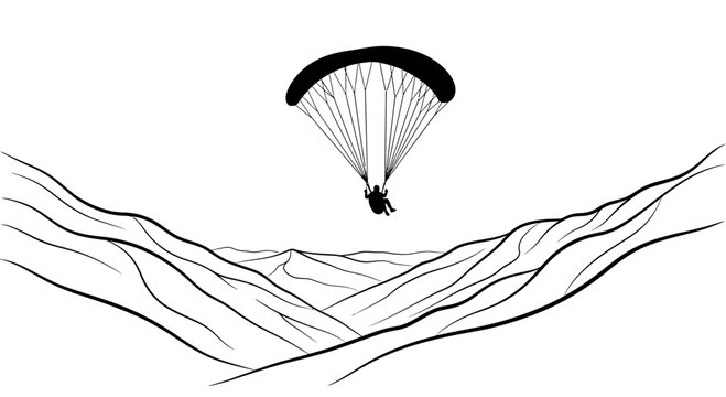 Person flying with parachute in air.