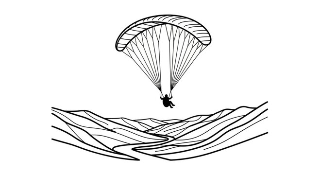 Person flying with parachute in air.