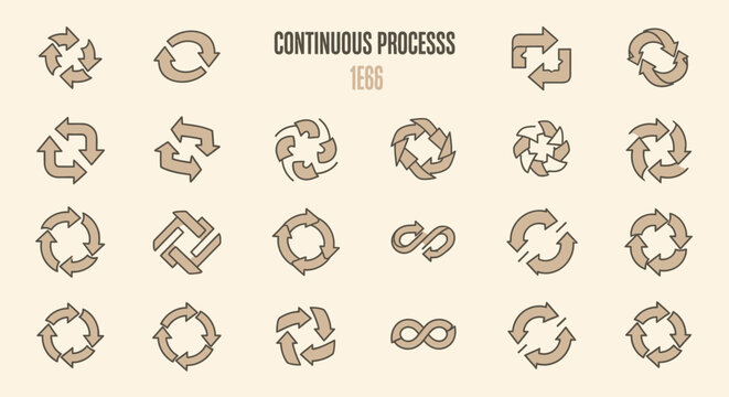Continuous Process Arrows and Recycling Icons Set for Workflow and Cycle Concepts