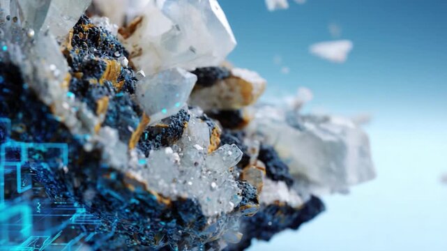 Crystalline Matrix: A close-up view unveils the intricate beauty of a mineral formation, with sparkling crystals emerging against a soft, gradient background. 