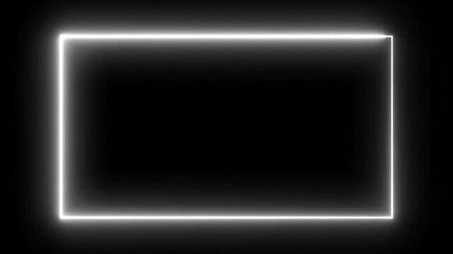 Elegant Minimalist White Neon Frame Animation with Glowing Light Border Bright Rectangular Outline Soft Electric Shine Edge Clean Alpha Background Futuristic Light Box Effect 4K Motion Graphics