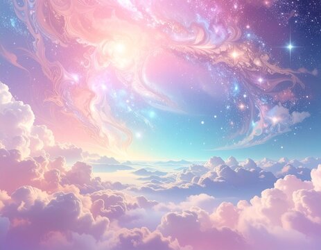 ピンク色の雲が美しいファンタジーな空の背景