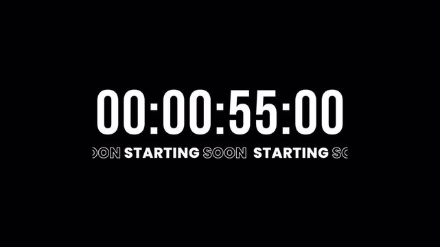 Starting Soon Countdown Timer with 60 Second Digital Clock for Live Stream and Video Intro 4k video animation seamless loop