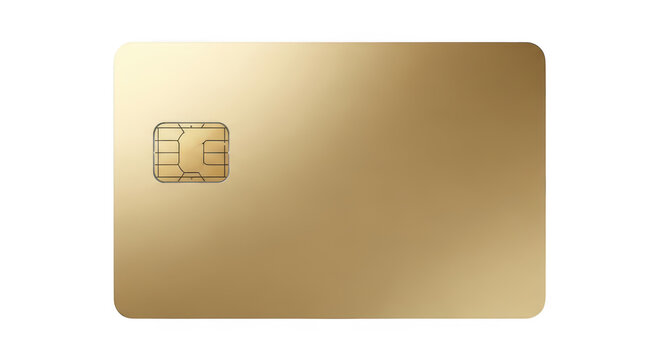 A premium blank gold credit card featuring an integrated metallic security chip for transactions