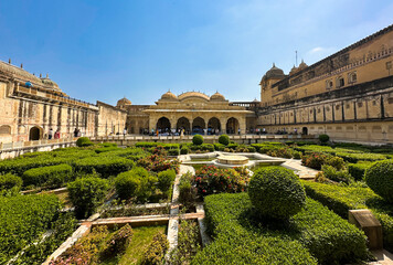 Historic sandstone fort with traditional Indian architecture and courtyard in Jaipur. © Nalanda