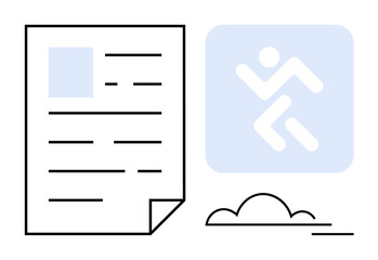 Office tasks, digital activity, data storage, progress tracking, lifestyle management, information sharing. A document beside an abstract running figure within a cloud setting. Office tasks © robu_s