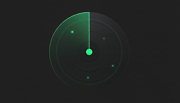 Futuristic digital radar interface displaying glowing green sonar pings and target blips on a dark circular screen with a sweeping scan line representing technology navigation