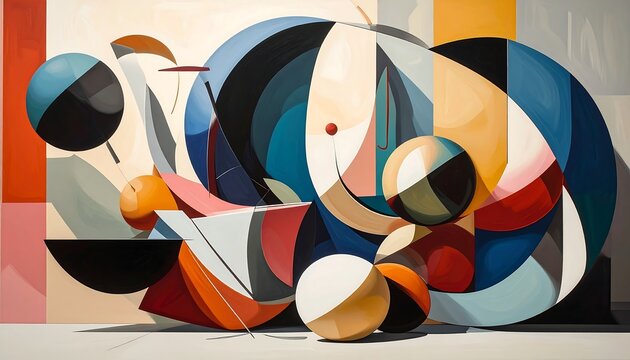 A colorful abstract painting of geometric shapes