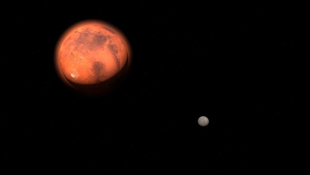  Planet mars with it moons Phobos. 3d illustration