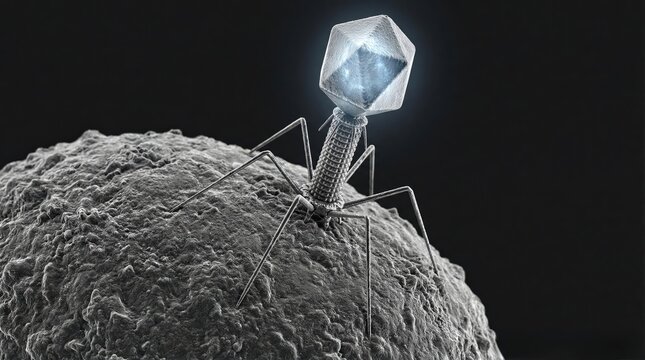 T4 Phage Attachment and Viral Infection Process Ion-Abrasion Scanning Electron Micrograph
