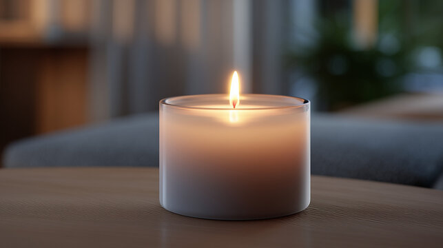 Glowing candle in lifestyle still life setting