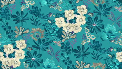 watercolour floral allover design for printing