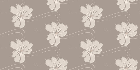 Fototapeta premium Abstract bold floral with flowing line seamless pattern minimal organic flower soft tone design.