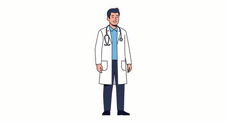Fototapeta premium Illustration of male doctor wearing white coat with stethoscope standing