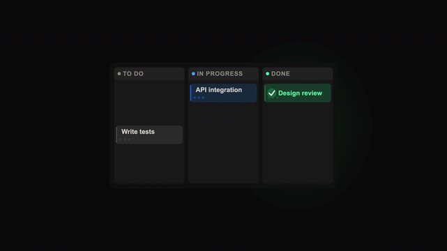 Kanban board showing tasks in various stages. Perfect for business concepts, project management, organizing workflows, and agile methodology visuals.