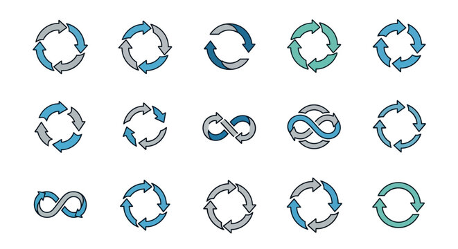 Cycle and Infinity Loop Arrows Icon Set: Refresh, Repeat, and Continuous Process Symbols