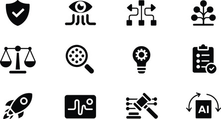 Fototapeta premium A collection of black and white icons for business and technology