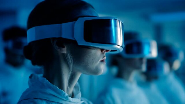 Group of individuals wearing VR headsets in lab