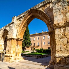 Obraz premium Ancient Archway in Palencia, Spain - A Glimpse into History.