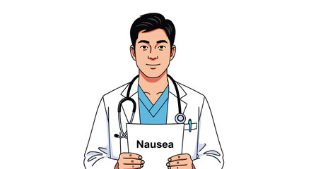 Fototapeta premium Male Doctor Holding Paper with Nausea Text Illustration.