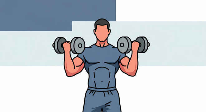Illustration of muscular man lifting dumbbells for fitness workout