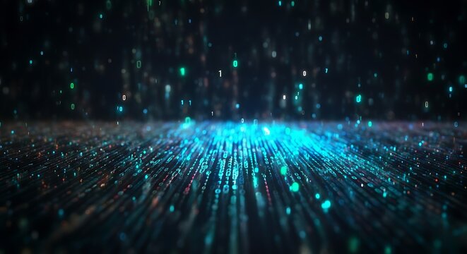 Holographic data stream texture interwoven light fibers binary code