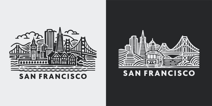 San Francisco Skyline Bridge Illustration Vector